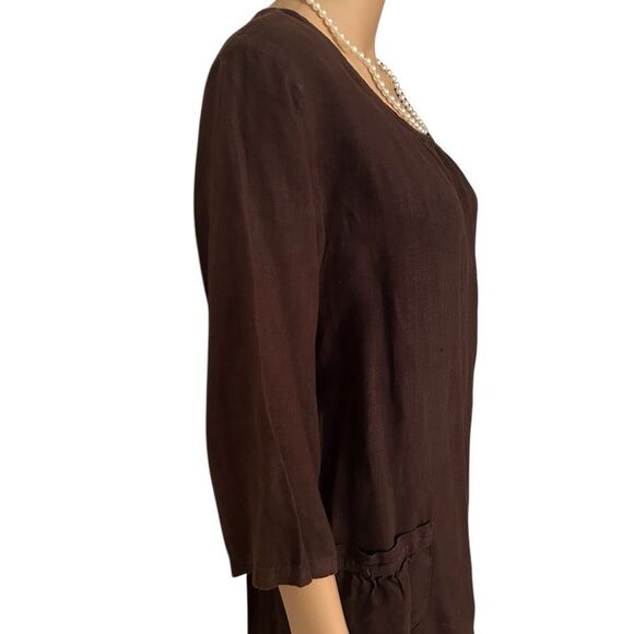 Match Point USA Women’s Size XL Solid Brown 100% Linen Tunic Top Blouse - Picture 2 of 9